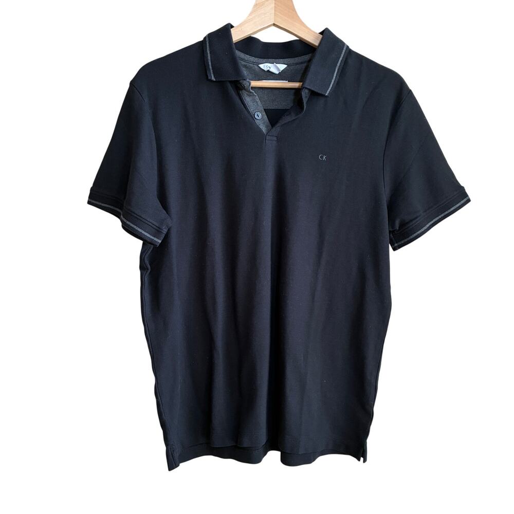 Calvin Klein black polo collared short sleeved shirt men's size M pima cotton‎